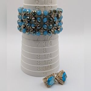 Vintage Shades Of Blues Crystal and Rhinestone Bracelet and Blue Earrings